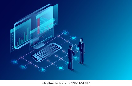 business analysis and communication contemporary marketing and software for development. Infographic for web banner working on investments. illustration cartoon vector