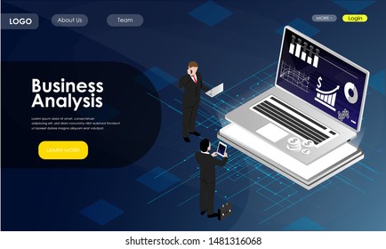 Business analysis concept. Data science. Electronic business report. Vector isometric illustration.