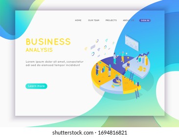 Business analysis concept. Graphic and audit documentation, economic analysis financial budget. Illustration Flat isometric vector background. Can use for web banner, infographics