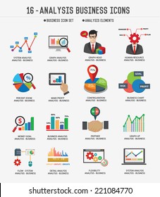 Business Analysis Concept Icons On White Background,Clean Vector