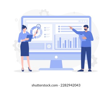 Concepto de análisis de negocio, infografía, estadísticas. Ilustración plana vectorial moderna
