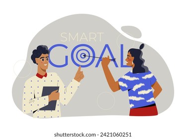 Business analysis concept. Man and woman with statistics and infographics. Guy and girl discuss project. Template and layout. Cartoon flat vector illustration isolated on white background