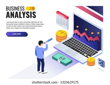 Business analysis concept. Web banner, infographics. Isometric vector illustration.