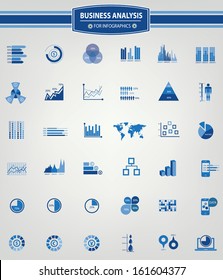 Business Analysis concept,36 icons,for infographics design,Blue version,vector