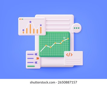Análisis de negocio, estrategia de contenidos y concepto de gestión. Ilustraciones vectoriales de Web 3D.