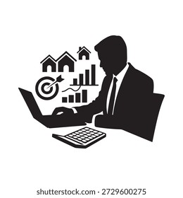 Business analysis with data homes and a professional using a laptop