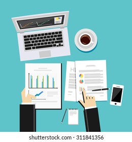 Business analysis and evaluation concept illustration. Flat design illustration concepts for business growth, management, analysis,  business statistics, brainstorming.
