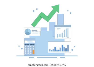 Business analysis expert concept. Conducting financial research, online data analysis reporting. Statistical and data analysis for business financial investment. Flat vector illustration.