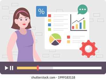 Business Analysis and Financial Lectures Concept Vector Icon Design, Online video Training Symbol, E-Learning Sign, Virtual courses or Digital Academy Stock illustration