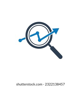 Business Analysis Icon. With Magnifying Glass and Graph Symbols. Editable Flat Vector Illustration.
