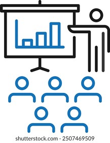 Geschäftsanalyse-Symbol. Geschäftsanzeige-Ikone Vektor (blaue Version)