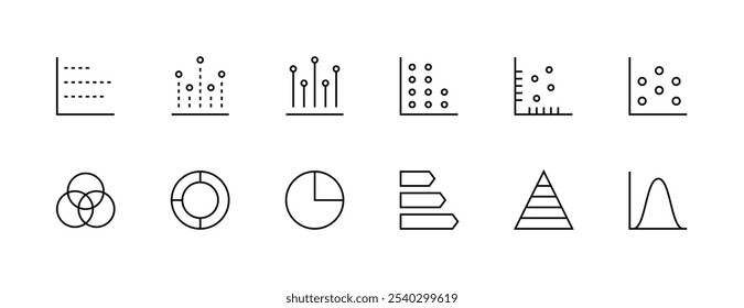 Business analysis icon set. Chart, graph, diagram, infographic, data analytics, financial report, monitoring, insight, data visualization and more. Editable stroke. Pixel Perfect. Grid base 32px.