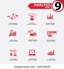 Business analysis icons,Red version,vector