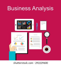 Business analysis illustration. Flat design illustration concepts for business, planning, management, career, business strategy, business statistics, brainstorming, monitoring, working, consulting. 
