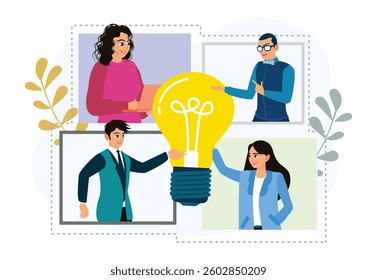 Business analysis instruments concept. Group of diverse colleagues brainstorming and developing business strategy. Flat vector illustration.
