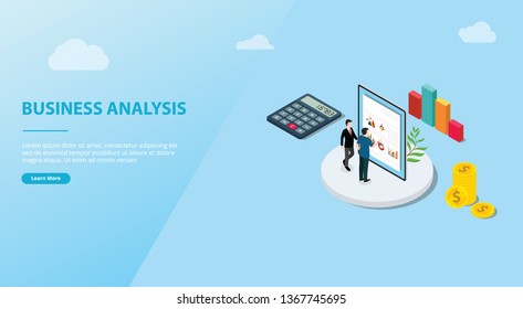 business analysis isometric concept for website template banner space - vector illustration