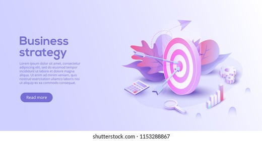 Business analysis isometric vector illustration. Growth strategy or financial goal concept. Growing graph and target as successful entrepreneurship metaphor.