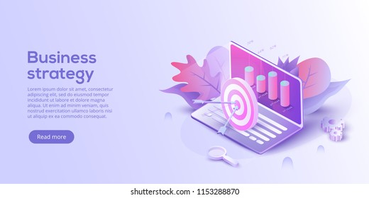 Business analysis isometric vector illustration. Growth strategy or financial goal concept. Growing graph and target on laptop as successful entrepreneurship metaphor.