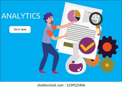business analysis Landing page template, isometric vector illustration design