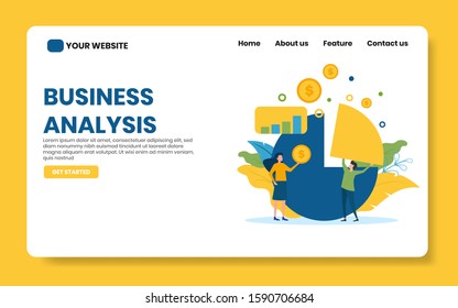 business analysis landing page vector illustration. people interacting with graph.for website, banner, home page.