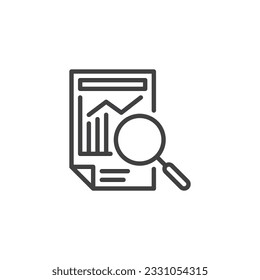 Business analysis line icon. Business document and magnifier linear style sign for mobile concept and web design. Financial audit outline vector icon. Symbol, logo illustration. Vector graphics