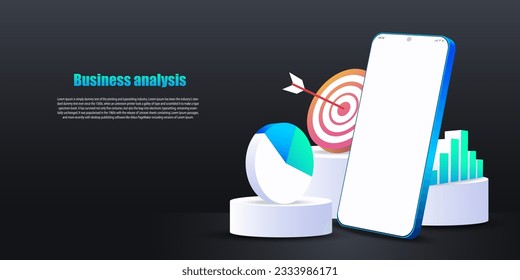 Business analysis online application on mobile. Dashboard app with business analytics data, charts, investment, trade and finance management. Vector illustration