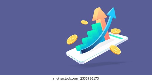 Business-Analyse Online-Anwendung auf mobile. Dashboard-App mit Unternehmensanalysedaten, Diagrammen, Investment-, Handels- und Finanzmanagement. Vektorgrafik