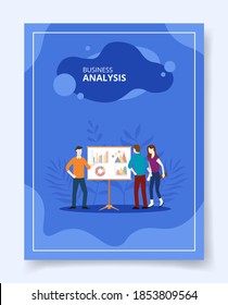 Business analysis people analytic chart diagram on screen for template of banners, flyer, books cover, magazines with liquid shape style