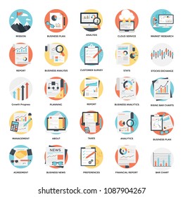 
Business Analysis and Reports Flat Vector Icons
