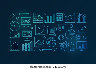 Business Analysis And Research Blue Vector Illustration Or Banner In Line Style On Dark Background