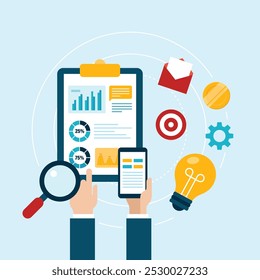 Business analysis and strategic planning vector illustration.