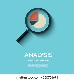 Business Analysis symbol with magnifying glass icon and pie chart. Eps10 vector illustration