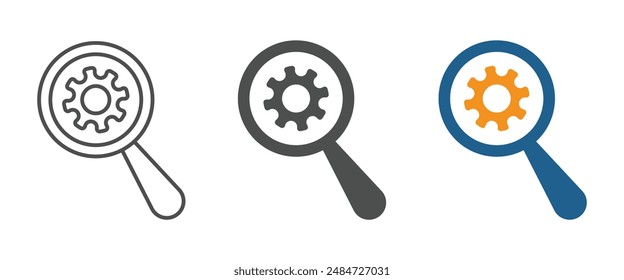 Business Analysis symbol with magnifying glass and gear vector icons. SEO icons set