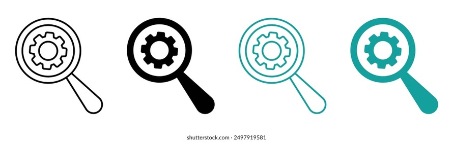 Business Analysis symbol with magnifying glass and gear vector icons. SEO icons