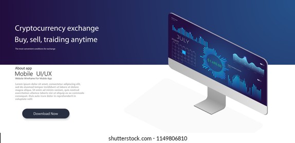 Business analysis system, isometric blue light concept. Financial analytics. Mobile stock trading concept, business and investment, market analysis. Candlestick Chart on pc screen