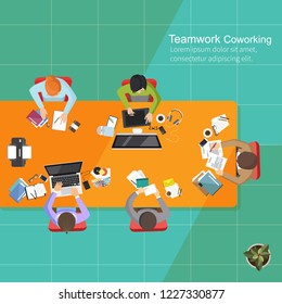 Business analysis teamwork, Flat design, Teamwork creative office workspace