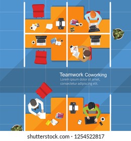 Business analysis teamwork, Flat design, Teamwork creative office workspace