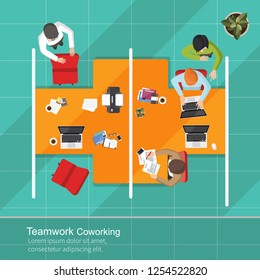 Business analysis teamwork, Flat design, Teamwork creative office workspace