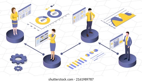 Concepto de tecnología de análisis de negocios. ilustración vectorial isométrica. Procesar trabajando con una base de datos grande