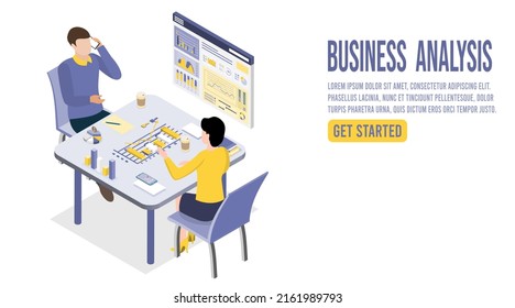 Business analysis technology concept. isometric vector illustration. Process working with big database