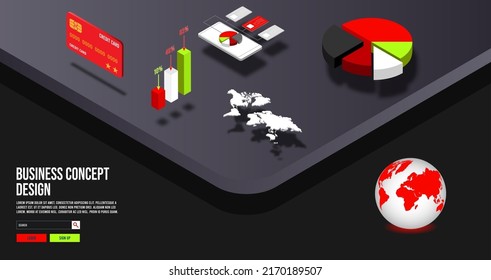 Business analysis technology concept. isometric vector illustration. Process working with big database on data center system for diagrams of sales management statistics and operational reports