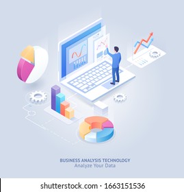 Business analysis technology isometric vector illustration.