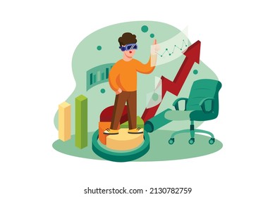 Business analysis using VR Illustration concept. Flat illustration isolated on white background