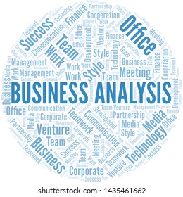 Business Analysis word cloud. Collage made with text only.