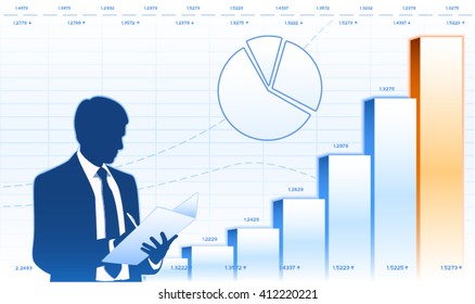 Business analyst beside the growing chart