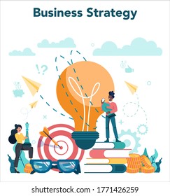 Business analyst concept. Business strategy and project management. Optimization and progress. People working with graph and diagram. Isolated flat vector illustration