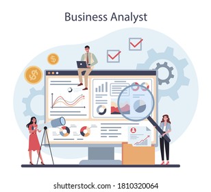 Business analyst or consultant. Business character making financial operation. Calculator, investment, research and contract. Isolated flat vector illustration