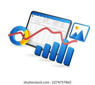 Business analyst data excel isometric flat 3d illustration concept