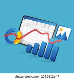 Business analyst data excel isometric flat 3d illustration concept