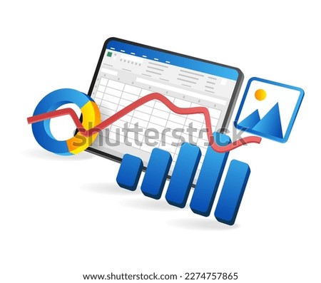 Business analyst data excel isometric flat 3d illustration concept